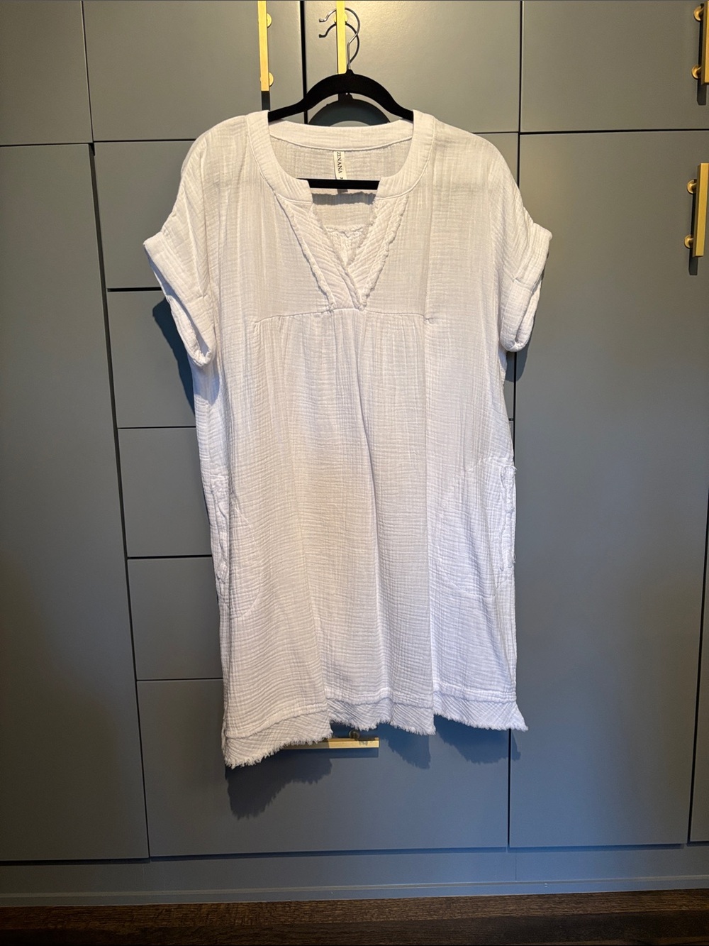 White gauze popover dress NWOT size M
